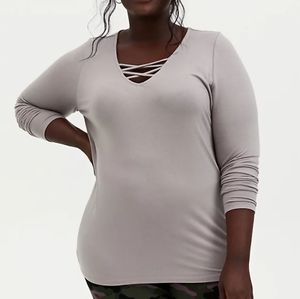 Torrid Super Soft Knit Lattice Steappy V Neck Sz 2